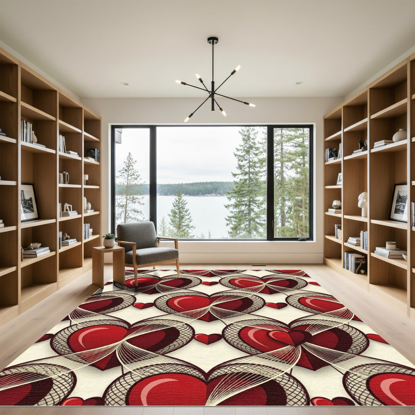 Romantic Crimson Heart Lattice Tapestry Rug