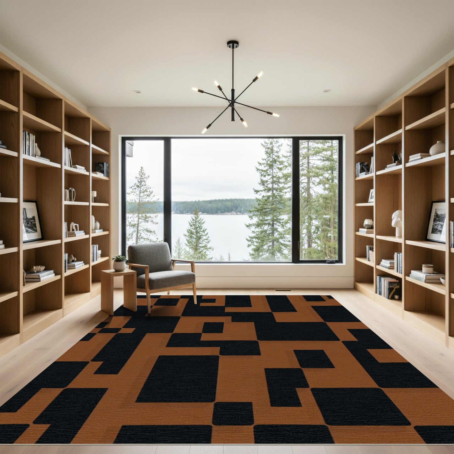 Terracotta Black Abstract Geometric Shapes Rug