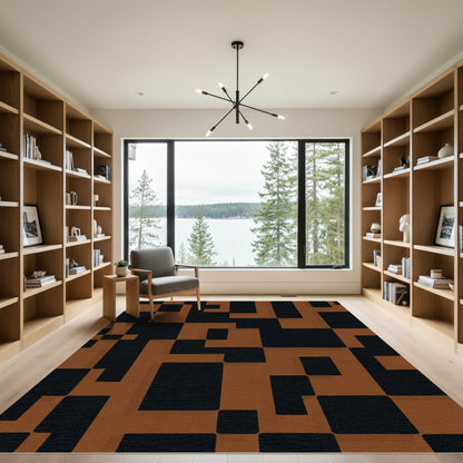 Terracotta Black Abstract Geometric Shapes Rug