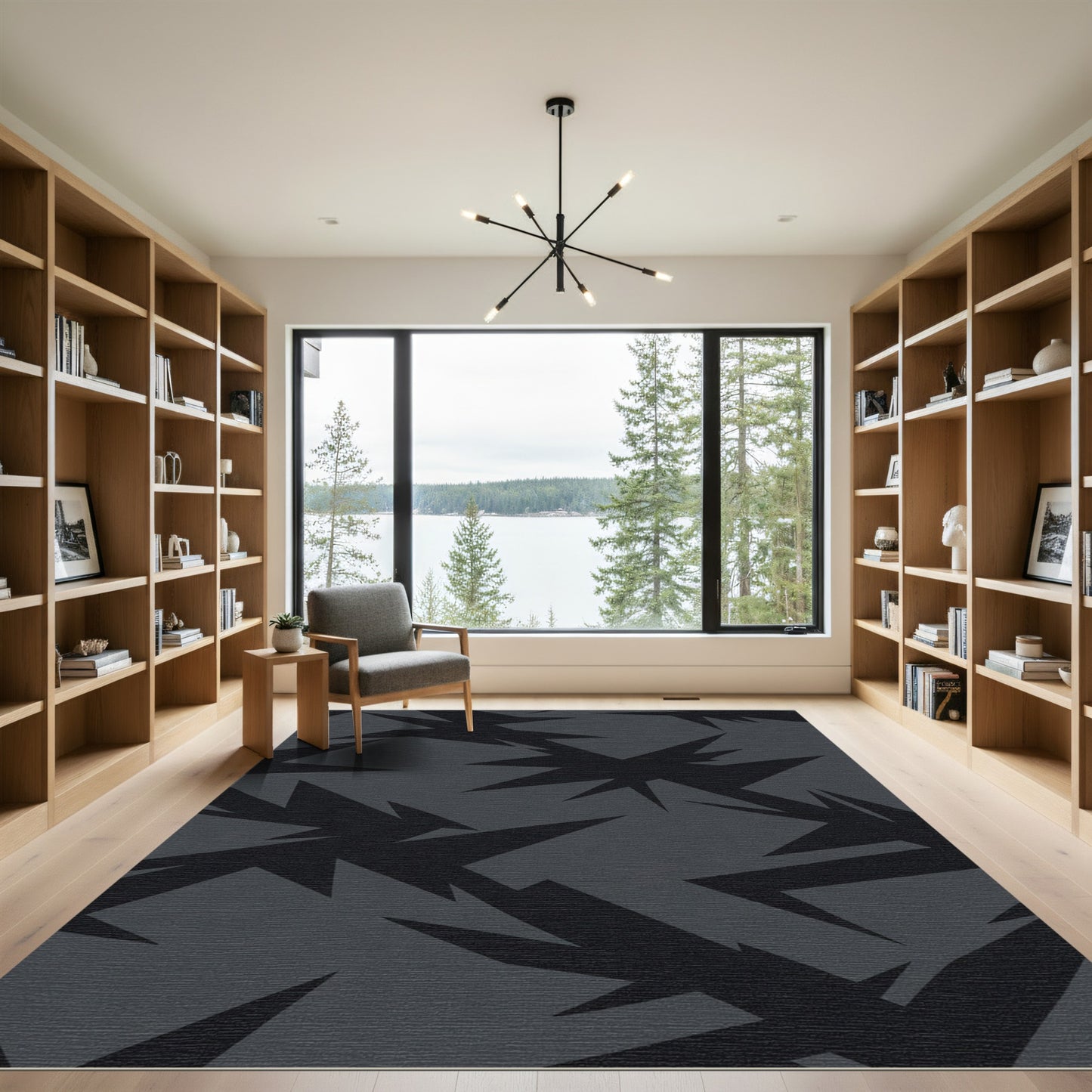 Dark Gray Jagged Abstract Rug
