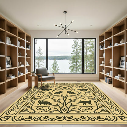 Black Woodland Animals Tree Border Rug