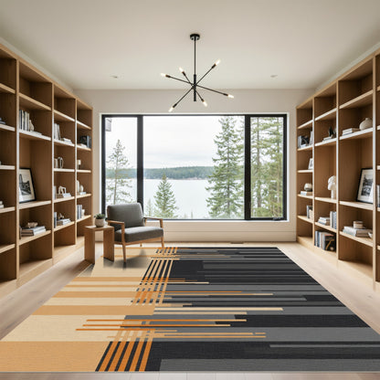 Orange Beige Geometric Stripe Rug