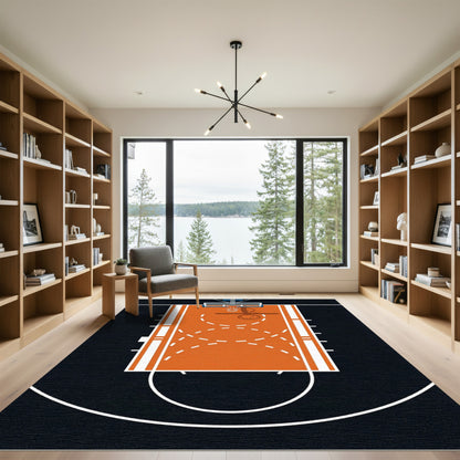 Minimalist Orange Basketball Court Illustration Rug