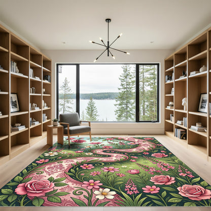 Pink Rose Damask Botanical Meadow Rug