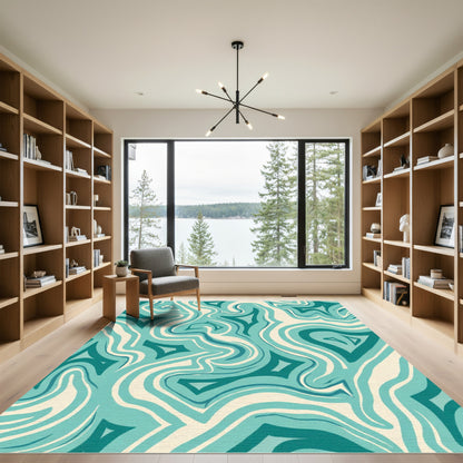 Aqua Teal Swirl Abstract Harmony Rug