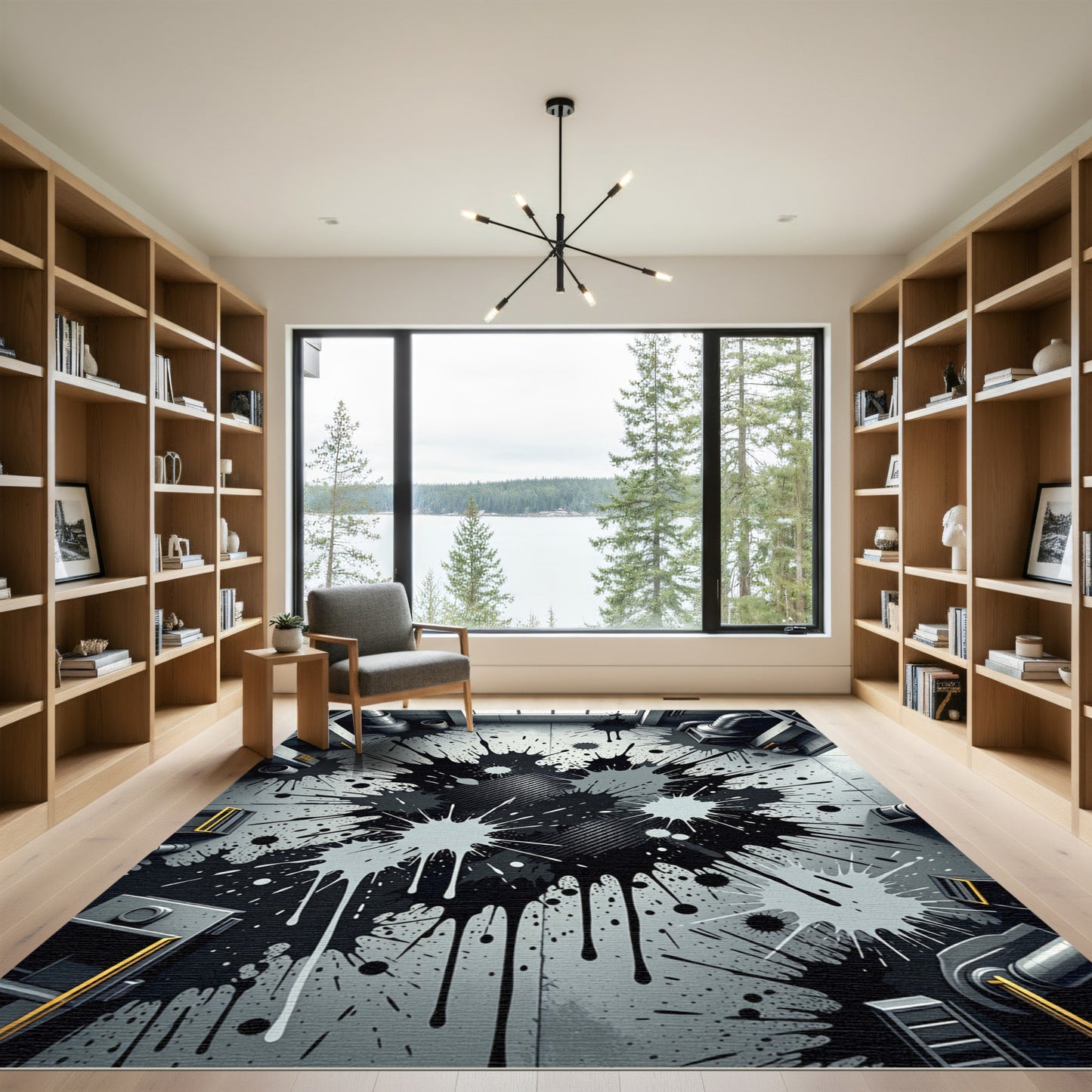 Monochromatic Splatter Abstract Grunge Rug