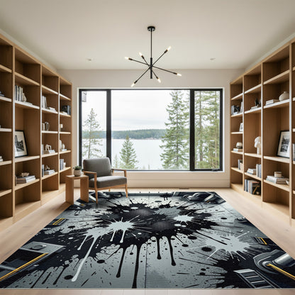 Monochromatic Splatter Abstract Grunge Rug
