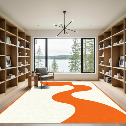 Orange Abstract Swirl Curve Rug