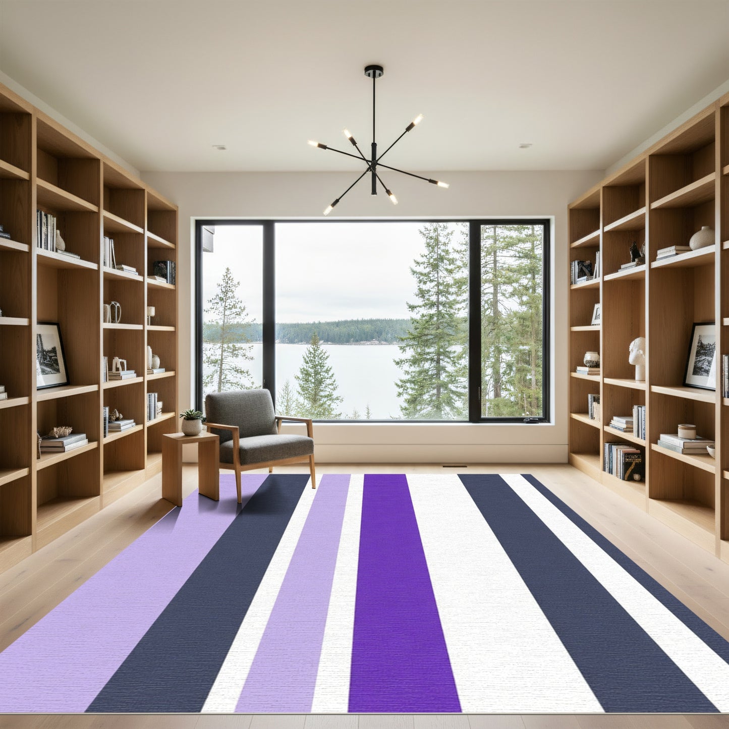 Modern Vertical Stripe Lavender Indigo Rug