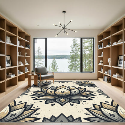 Earthy Lotus Mandala Floral Rug