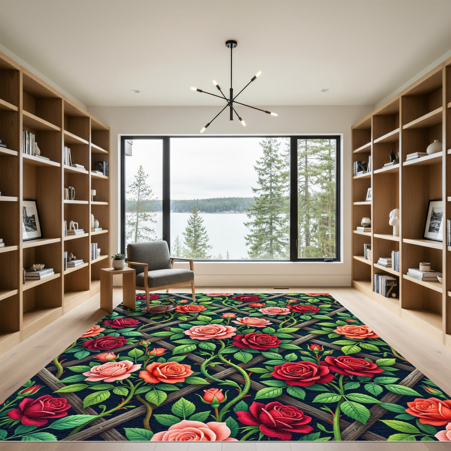 Romantic Crimson and Blush Rose Trellis Rug