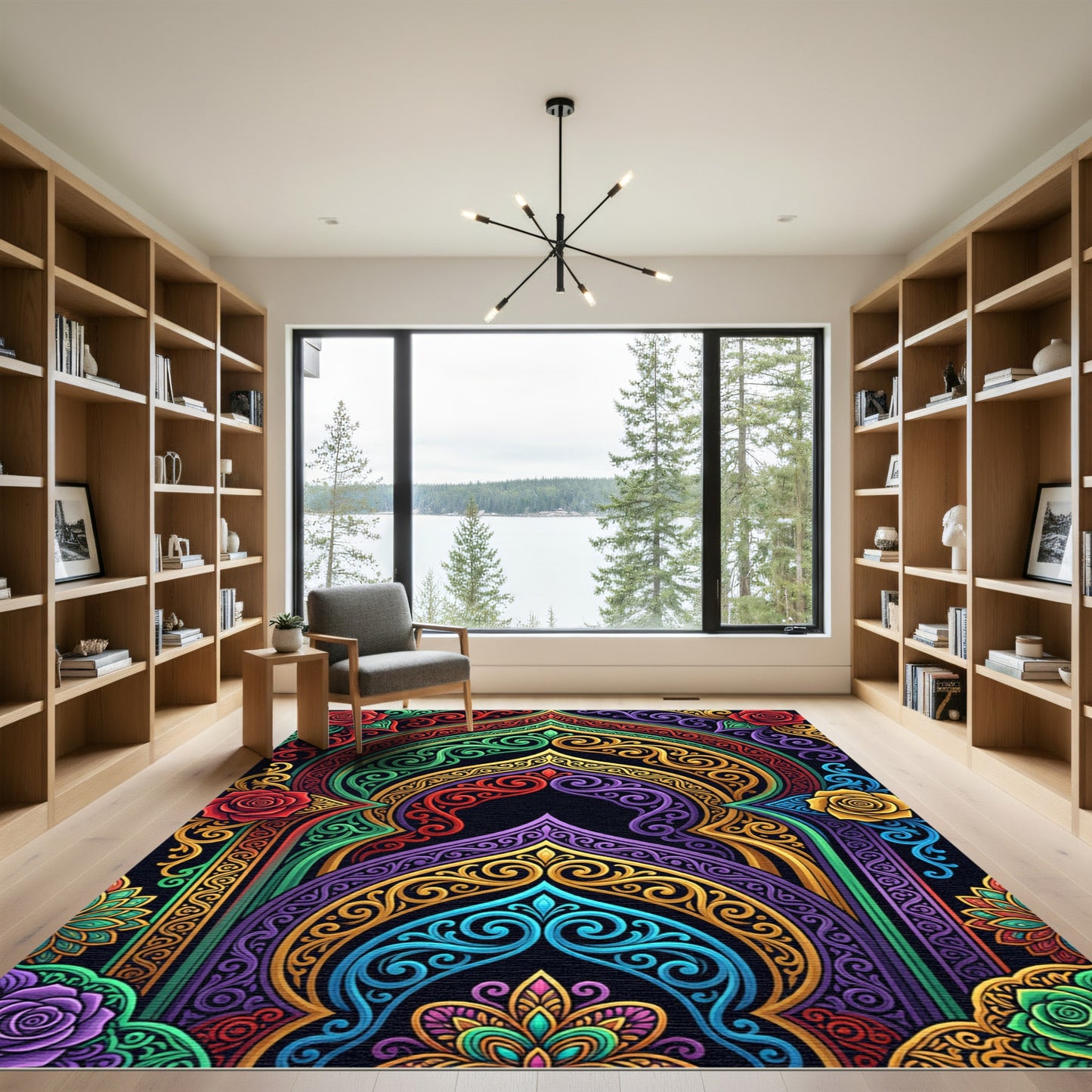 Vibrant Floral Arches with Ornate Swirls Rug