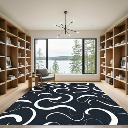 Chic White Swirls Dark Composition Rug