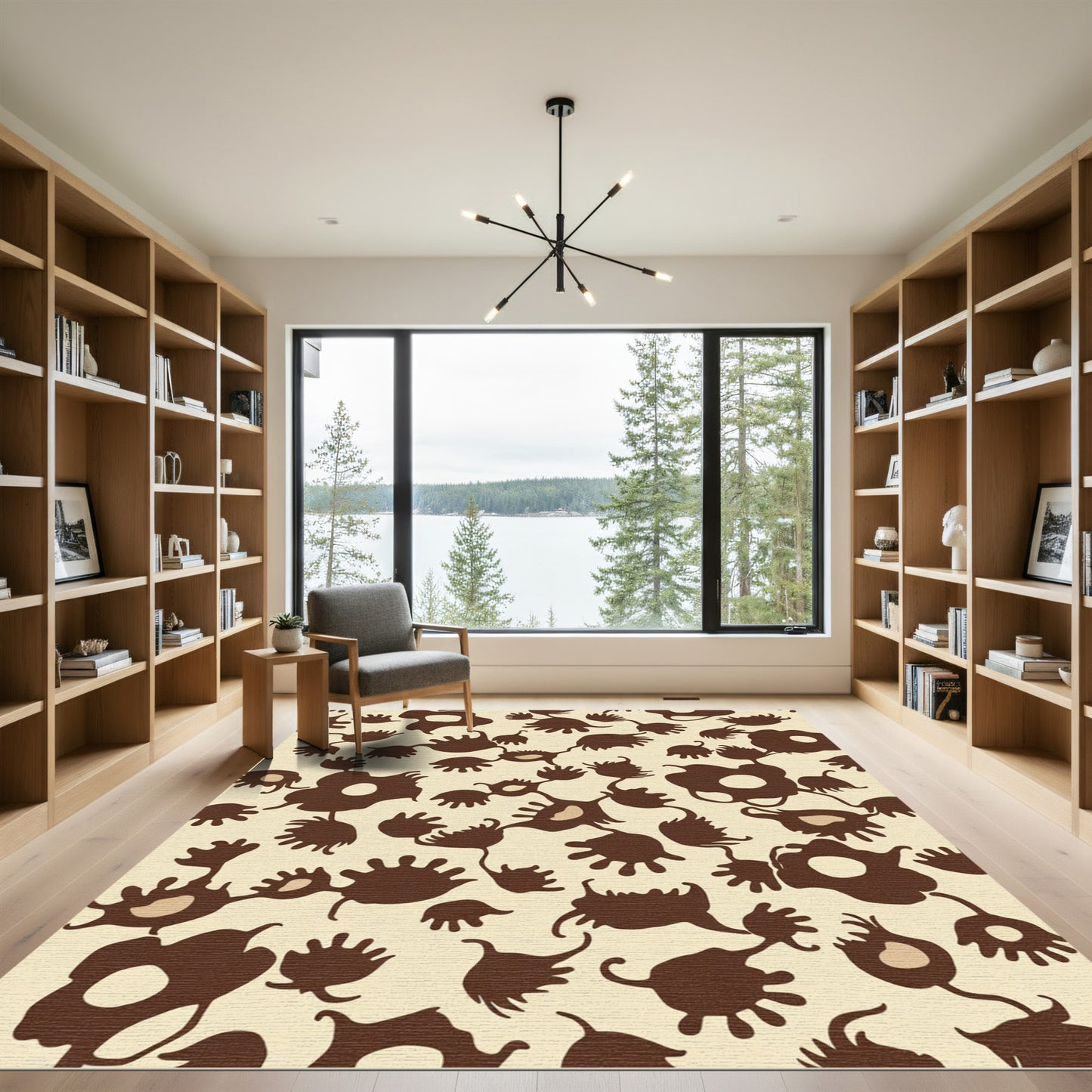 Brown Organic Abstract Floral Rug
