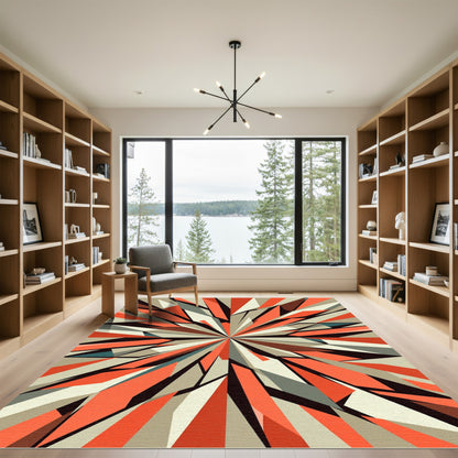 Explosive Coral Geometric Radiating Rug