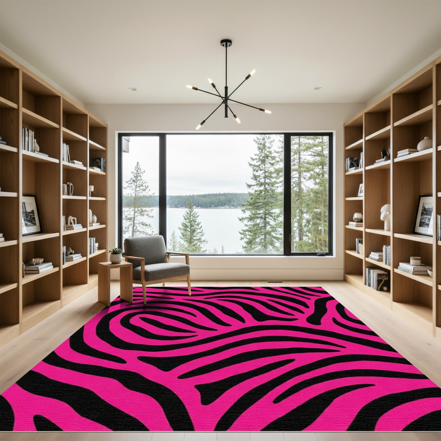 Hot Pink Black Zebra Stripe Rug