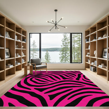 Hot Pink Black Zebra Stripe Rug