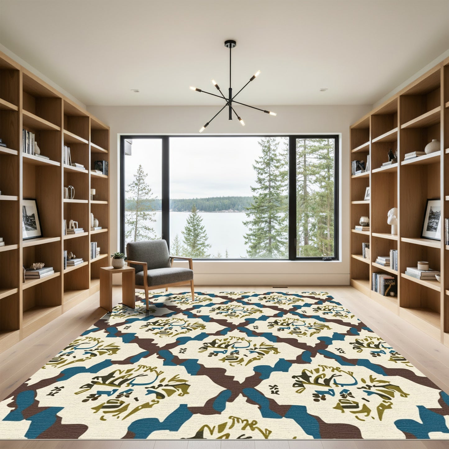 Cream Brown Blue Abstract Medallion Rug