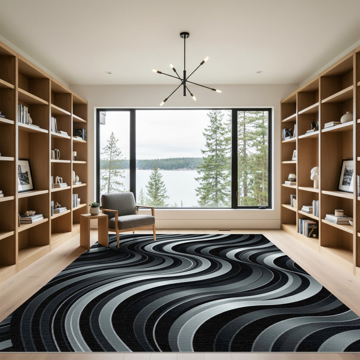Monochromatic Swirl Ribbon Wave Rug