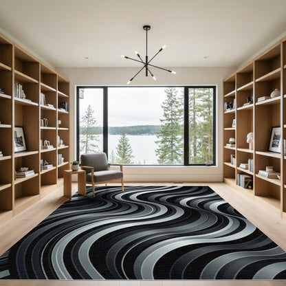 Monochromatic Swirl Ribbon Wave Rug