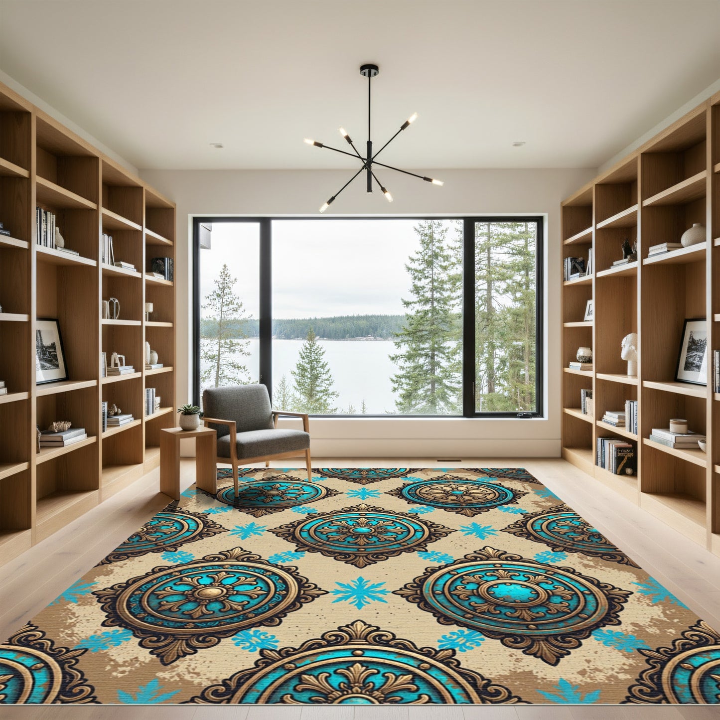 Turquoise Gold Ornate Medallion Rug