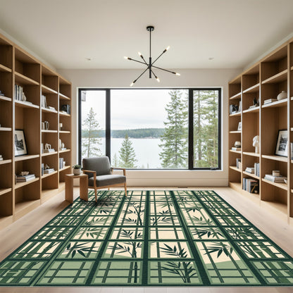 Zen Bamboo Grid Sage Window Art Rug