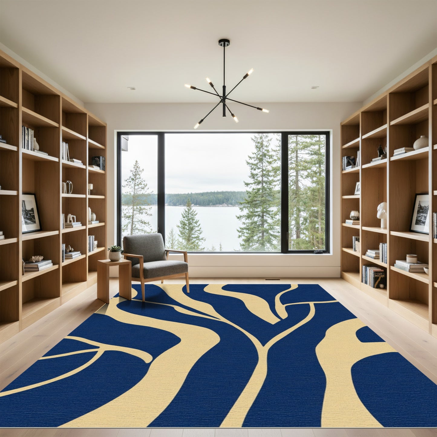 Navy Cream Organic Flow Rug