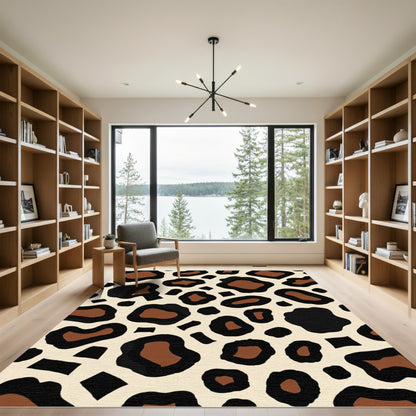 Cream Brown Black Animal Spot Rug