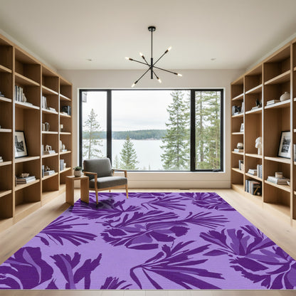 Deep Violet Floral Fern Composition Rug