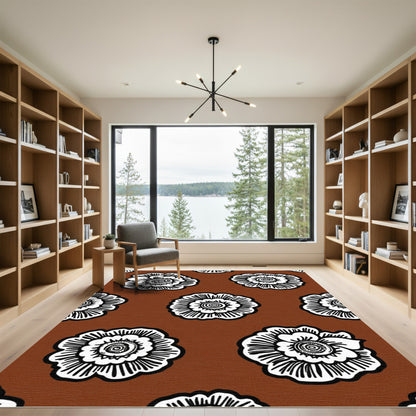 Brown White Floral Medallion Repeating Rug