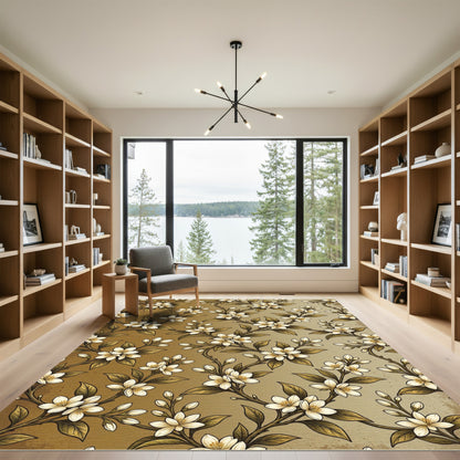 Golden Jasmine Botanical Floral Twig Gold Rug