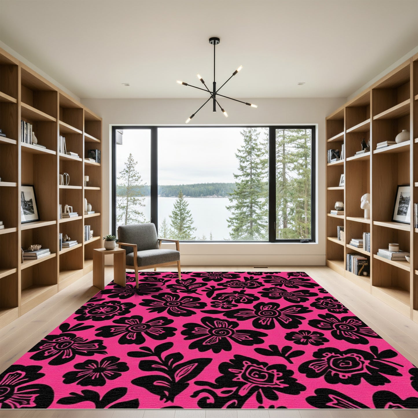 Bold Black Floral Meadow Rug