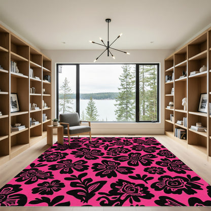Bold Black Floral Meadow Rug