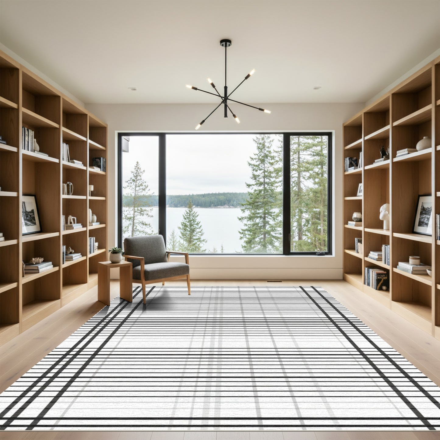 Monochrome Thin Plaid Grid Rug