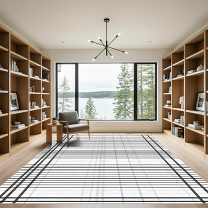 Monochrome Thin Plaid Grid Rug