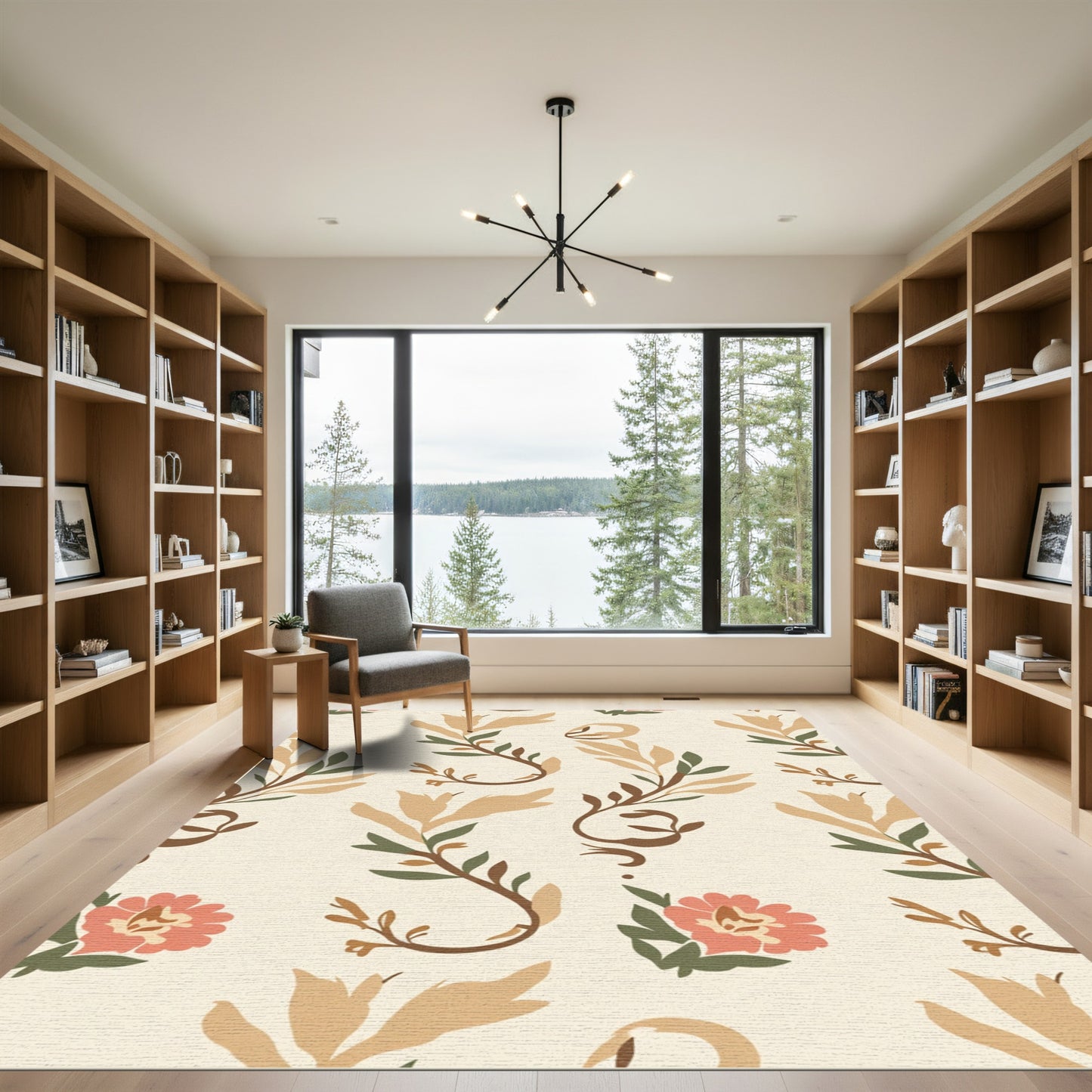 Terracotta Pink Floral Botanical Cream Rug