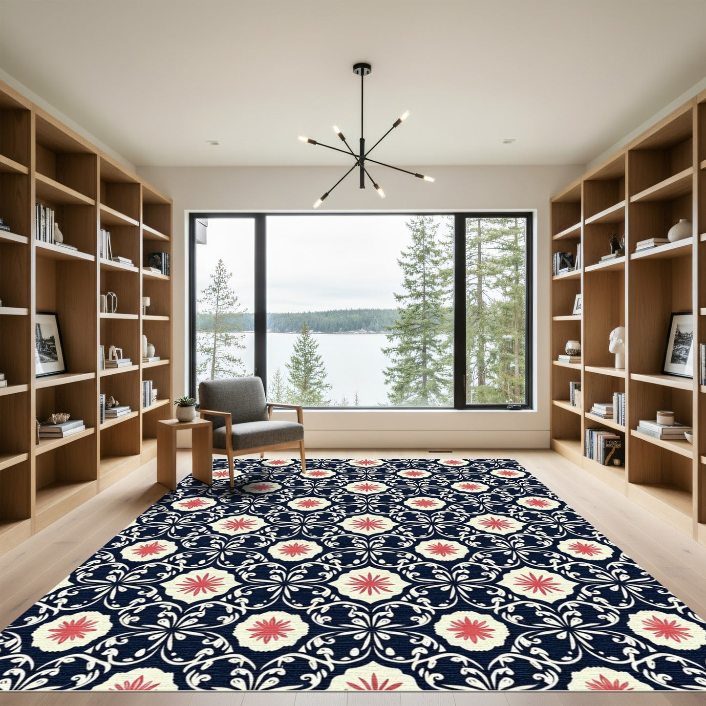 Crimson Floral Medallion Navy Rug