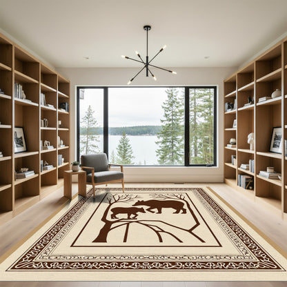 Brown Bear Family Woodland Landscape Figural Rug