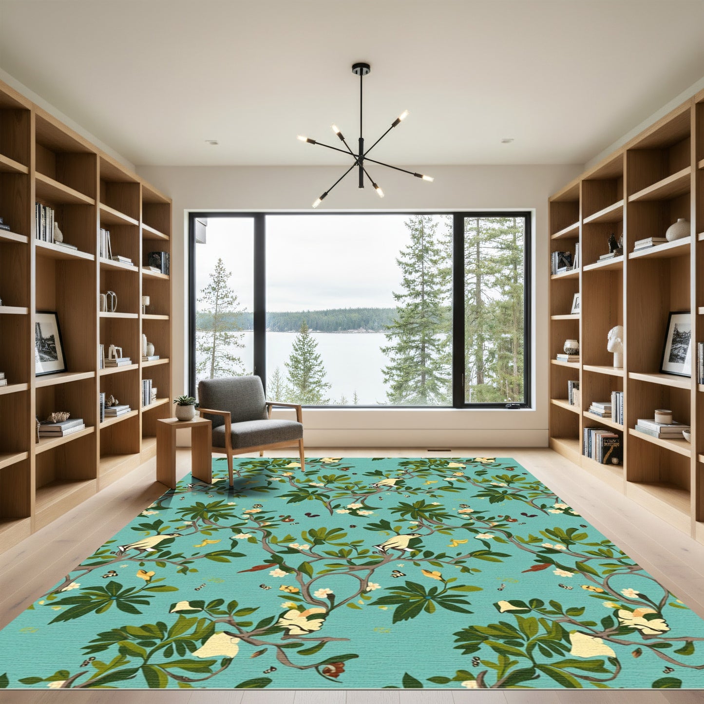 Whimsical Light Blue Bird Branch Rug