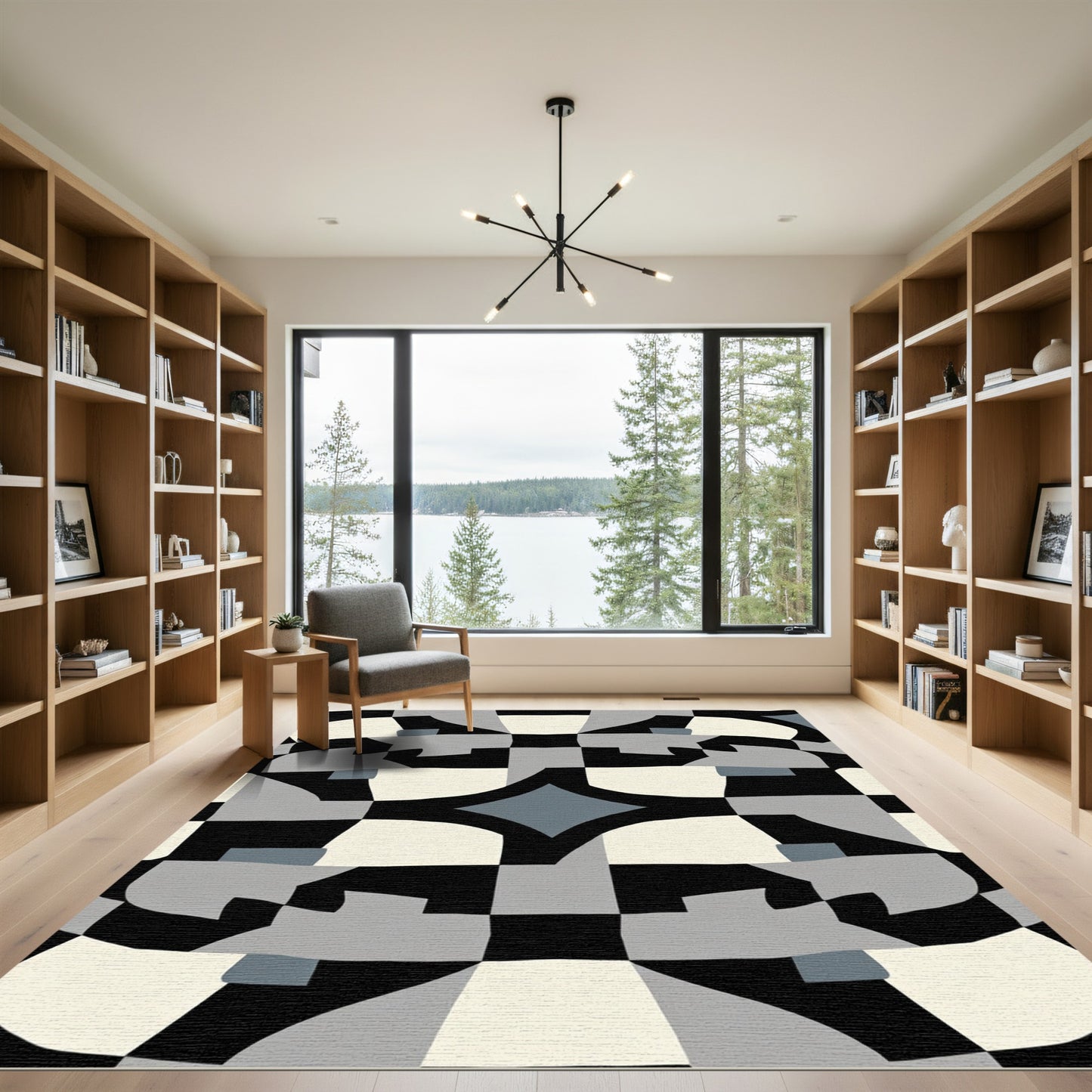 Monochromatic Abstract Geometric Shape Rug