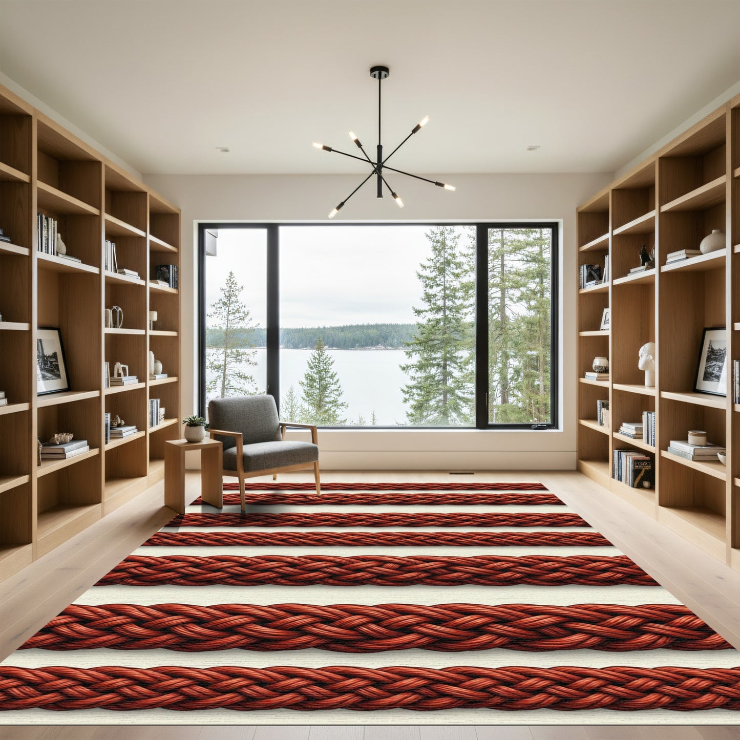 Rich Braided Red Rope Borders Rug