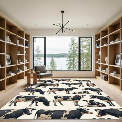 Black and White Dairy Cow Farm Rug