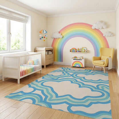 Whimsical Layered Blue Clouds Rug