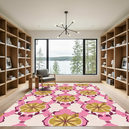 Pink Gold Floral Medallion Rug