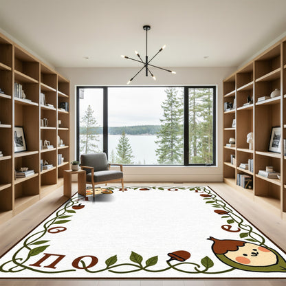 Cute Acorn Character Floral Border Rug