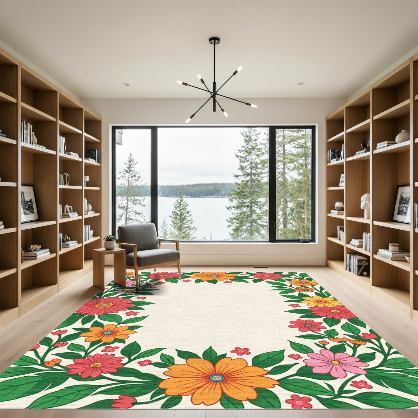 Retro Floral Garland of Vibrant Blooms Rug