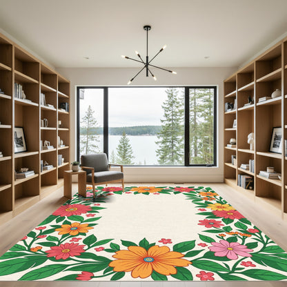 Retro Floral Garland of Vibrant Blooms Rug