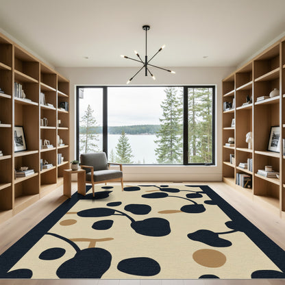 Abstract Black Tan Organic Shapes Rug