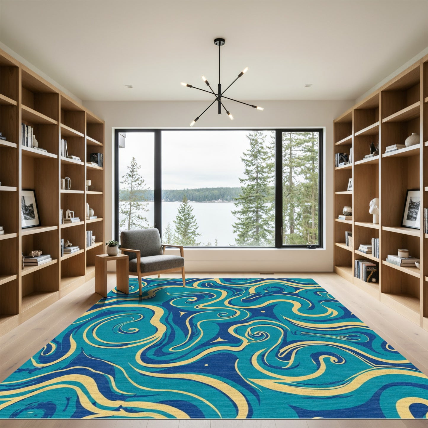 Deep Blue Ocean Swirl Rhapsody Rug