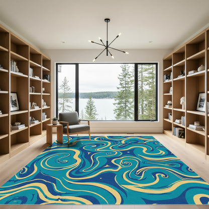 Deep Blue Ocean Swirl Rhapsody Rug